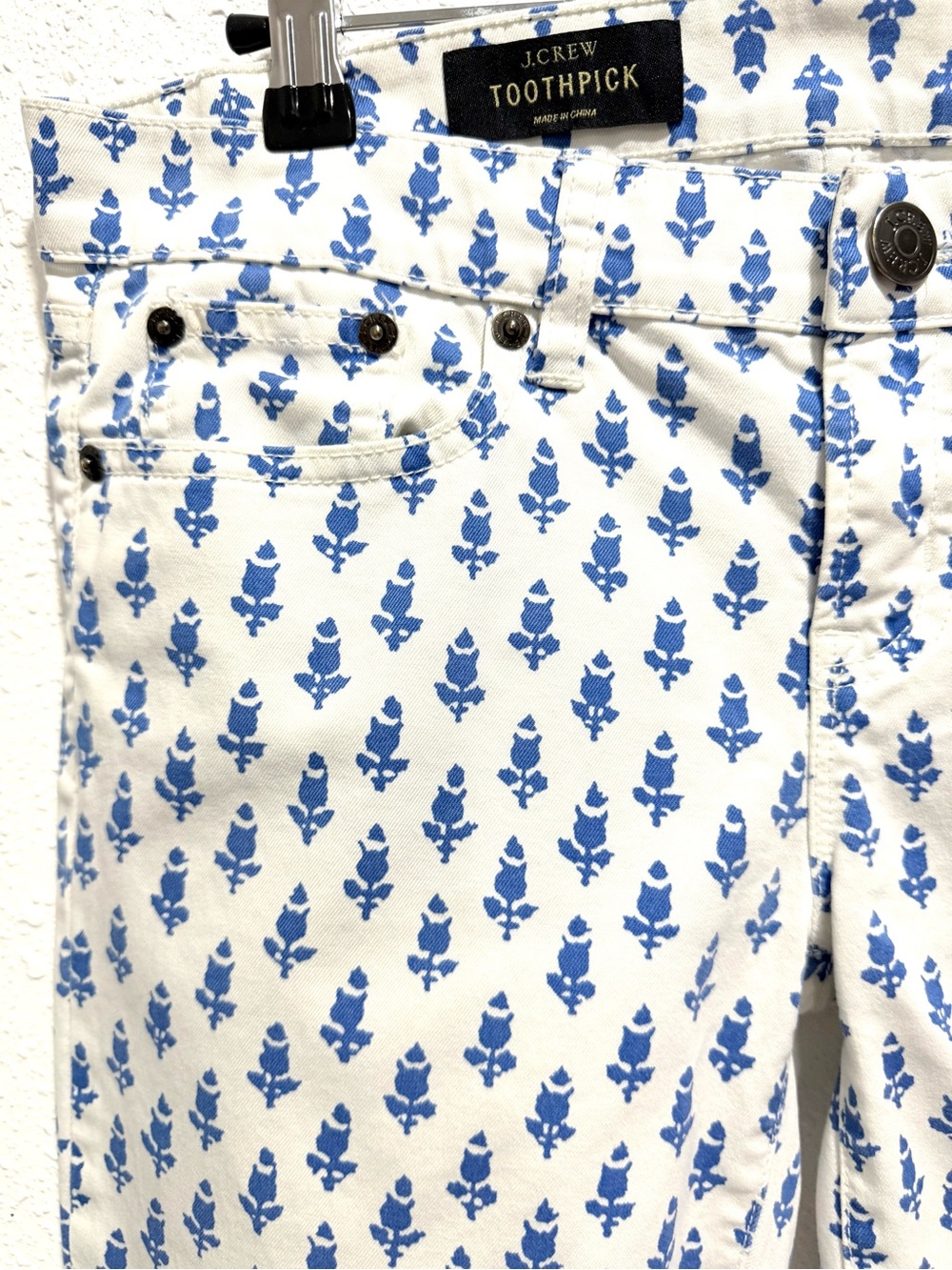 J. Crew toothpick White Ankle Pants Blue Micro Floral Print 27 - Picture 5 of 8